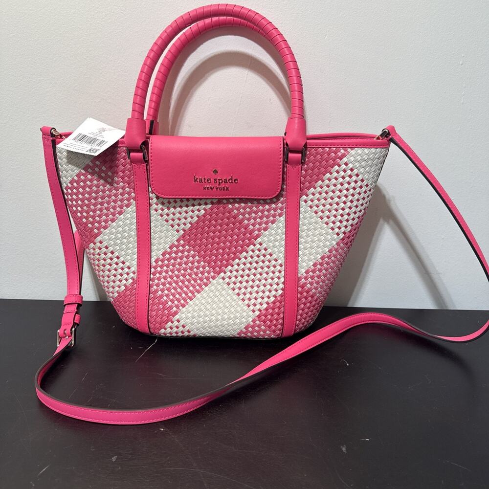 KATE SPADE NY Cruise Gingham Medium Tote WILD ROSE CROSSBODY BAG🌺NWT! - Picture 1 of 8